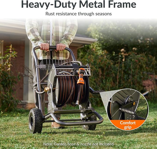 Giraffe Tools Garden Hose Reel Cart with Wheels, Heavy Duty Metal Water Hose Reel Cart, 200 ft of 1/2 Capacity, Mobile Hose Reel Cart for Outside