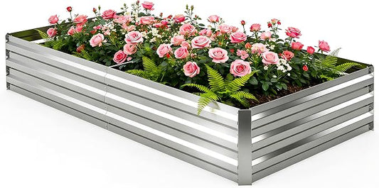6x3x1FT Galvanized Raised Garden Bed, Metal Planter, Silver,1 Pack | Thick Galvanized Steel, Easy Assembly,Outdoor Patio,Open Bottom,Smooth Surface,Planter Kit for Vegetables, Herbs, Flowers