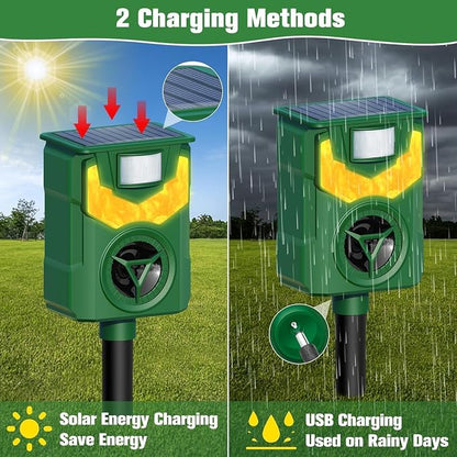 Squirrel Repellent,2026 Upgrade Deer Repellent Devices,Cat Repellent Outdoor,Racoon Repellent Outdoor with Motion Sensor & Flame Light,Waterproof Rabbit Repellent,Repel,Deer,Rabbit,Skunk,Dog,Cat