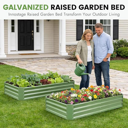 INNO STAGE Galvanized Raised Garden Bed Kit, 6x3x1FT Metal Raised Garden Beds for Vegetables, Rust-Resistant & Easy Assembly, Outdoor Raised Beds for Gardening, Flowers, Herbs (Green)