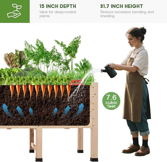 SPECRAFT 4x2 Ft Raised Garden Bed - Features Legs, Drainage Holes, Ideal for Vegetables, Flowers, Elevated Wood Planter Box for Balcony, Patio, Backyard, Easy Assembly Fir Wood