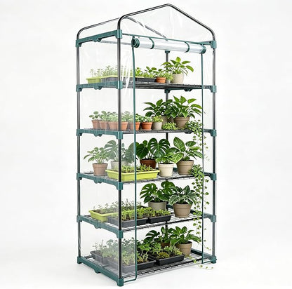 KOL 27x19x76 in PVC Cover 5-Tier Mini Greenhouse, Indoor Outdoor | Portable seed starter plant stand, winter orchid frost protection, apartment balcony patio