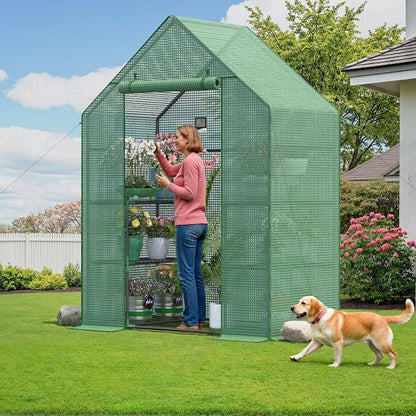 Greenhouse for Outdoors, Portable Green House, Walk in Greenhouses with Durable PE Cover, 57 x 29 x 76 inch Greenhouse with Shelves Stands,Green