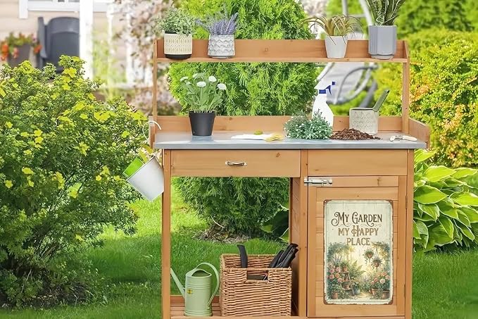 Gardening Gifts MY GARDEN MY HAPPY PLACE Vintage Garden Signs for Home Garden Greenhouse Living Room Bedroom Yard Backyard Outdoor Decor 8X12 Inch