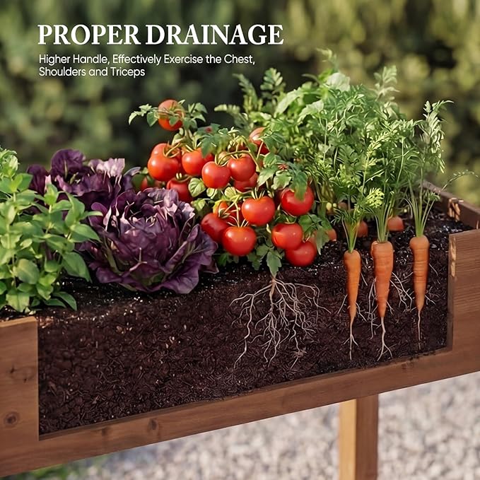 DUMOS Raised Garden Bed 72x23x30 Inch, Outdoor Planter Box with Legs, Elevated Wood Garden Bed with Liner for Herbs Flowers Vegetables, Wooden Planter Box for Patio, Balcony, Backyard, Brown