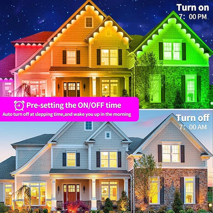 32.8FT Permanent Outdoor RGB Lights,IP67 Waterproof Smart LED Eaves Lights with App/Remote Control,for Christmas and All Holiday Decor,Daily and Accent Lighting,House Roof and Garden Lighting