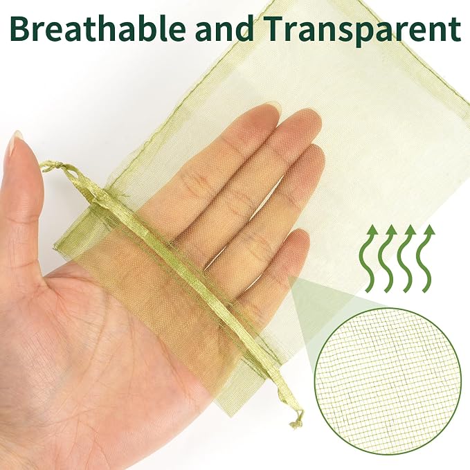 NIUBIER 50 Pcs Fruit Protection Bags, 4×6 in Green Fruit Nets for Fruit Tree, Drawstring Mesh Cover Bags to Protect Vegetables Tomato Strawberry Garden