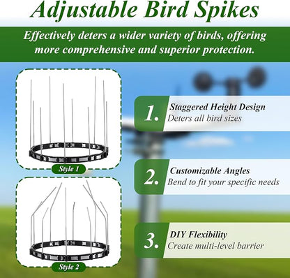 Bird Spikes Compatible with Ambient Weather WS-2902 & WS-2000, Adjustable Weather Station Bird Spike Kit with Stainless Steel Locking Ties and Wires for Gauge Rain Funnel Protection