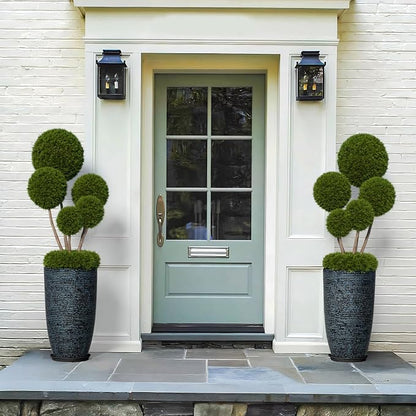 QCQHDU Set of 2 Large Tall Blue Planters with Saucer - 9 Gallon 12" Diameter x 21" H Faux Stone Round Pots for Indoor Plants, Outdoor Patio & Porch Decor, Heavy Duty Weatherproof Plant Containers