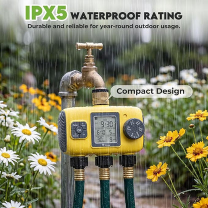 3 Zone Sprinkler Timer for Garden Hose,Garden Hose Timer with Brass Inlet,Programmable Automatic&Manual Irrigation System with LCD Display for Yard/Lawn/Pool,Rain Delay,IPX5 Waterproof