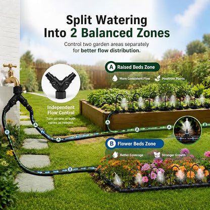 5/16" Drip Irrigation System 100 ft with 20-Pcs 360° Adjustable Copper Nozzles, Automatic Misting Watering System for Garden, Raised Beds, Greenhouse (100ft+20 nozzles)