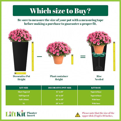 Lift Kit Planter Insert XL Tall Column Plant Riser Fill Bottom of Tall Flower Pots and XL Plant Containers | Indoor and Outdoor (20-34" Rise, 10" Base, 10" Top)