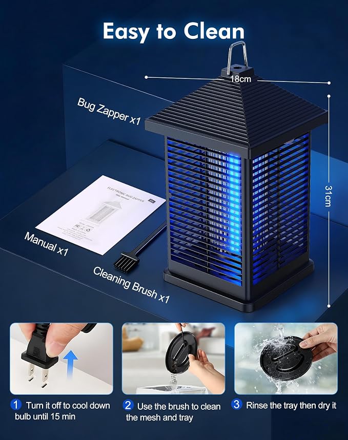 Bug Zapper Indoor & Outdoor with Auto Smart Light Sensor, 4000V Electric Mosquito Zapper, Insect Fly Trapper, Covers 2100 sq ft, IPX4 Waterproof Mosquito Lamp for Patio, Garage, Backyard, Porch