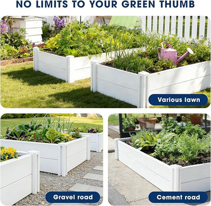 PASAMIC 4x4x1ft Vinyl Raised Garden Bed, Rust-Proof Raised Plant Box for Gardening, Durable Outdoor Planter Box with Open Bottom, DIY Above Ground Vinyl Garden Beds for Fruit, Vegetables, Herbs