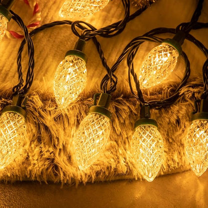 AWQ 50LED 49 FT C9 Christmas String Lights Plug in Fairy Twinkle String Lights 8 Modes Timer Function Waterproof Extendable for Indoor Outdoor Wedding Party Christmas Decoration (50, Warm White)