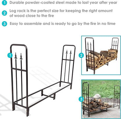 Sunnydaze Indoor/Outdoor 6-Foot Decorative Firewood Log Rack - Powder-Coated Steel Wood and Kindling Holder - Bronze