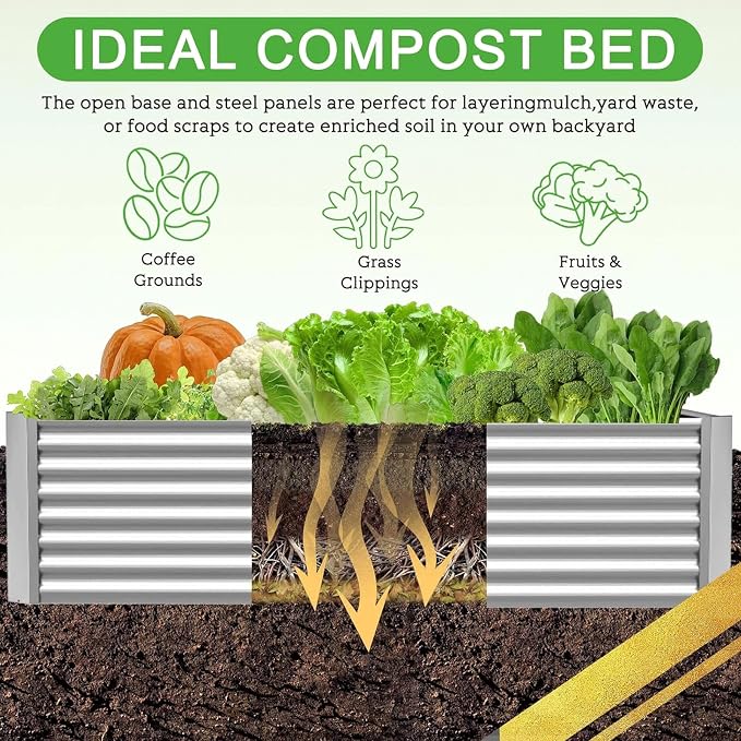 3 Pack Corrugated Galvanized Steel Raised Garden Bed Outdoor, Metal Above Ground Garden Bed for Vegetables and Flowers, Rectangle Raised Beds for Gardening-36x18 inch
