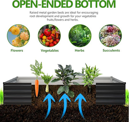 2PCS 6x3x1ft Galvanized Raised Garden Bed,Outdoor Planter Box Metal Patio Kit Planting Bed for Vegetables Flowers Herb,Black