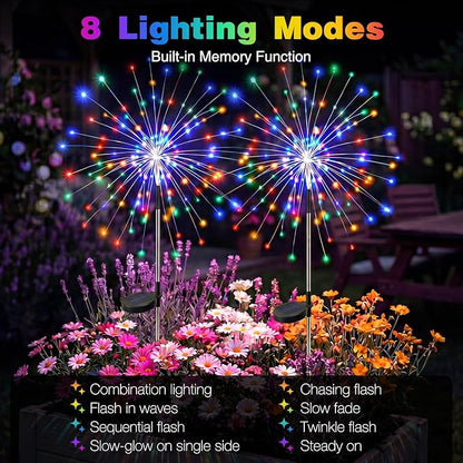 btfarm 6 Pack Solar Garden Lights Outdoor, 8 Modes Firework Lights Solar Powered, Waterproof Twinkle Fairy Light Outside for Yard Patio Pathway Pool Christmas Party Decorative, Multicolor