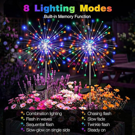 btfarm 4 Pack Solar Garden Lights Outdoor 8 Modes, 120 LED Firework Lights Solar Powered, Waterproof Twinkle Fairy Light Outside for Yard Pathway Lawn Pool Patio Christmas Decorative, Multicolor