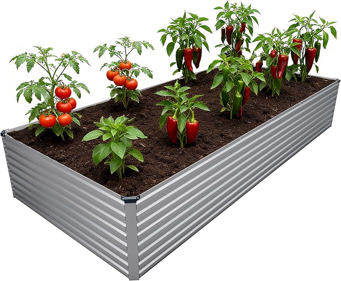 DIIYIV Galvanized Raised Garden Bed Kit Outdoor Patio,12x4x2ft Large Rectangular Metal Planter Boxes,Deep Root Box Planter for Gardening,Vegetables,Flowers,Herbs-Silver