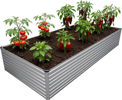 DIIYIV Galvanized Raised Garden Bed Kit Outdoor Patio,12x4x2ft Large Rectangular Metal Planter Boxes,Deep Root Box Planter for Gardening,Vegetables,Flowers,Herbs-Silver