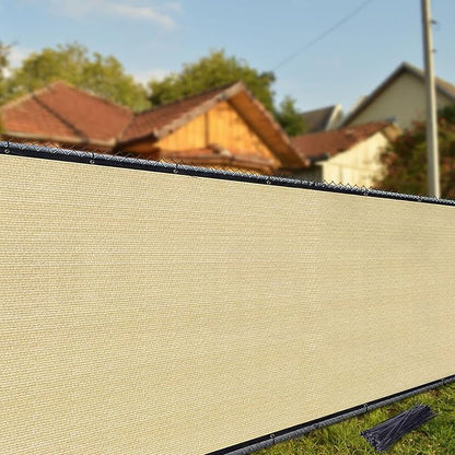 i COVER 6x12ft Privacy Screen Fence, Outdoor Fencing Panels, Garden Windscreen Mesh Shade Sail Net Barrier, Fence Privacy Screen Reinforced Bindings and Brass Grommets Cable Zip Ties, Sand
