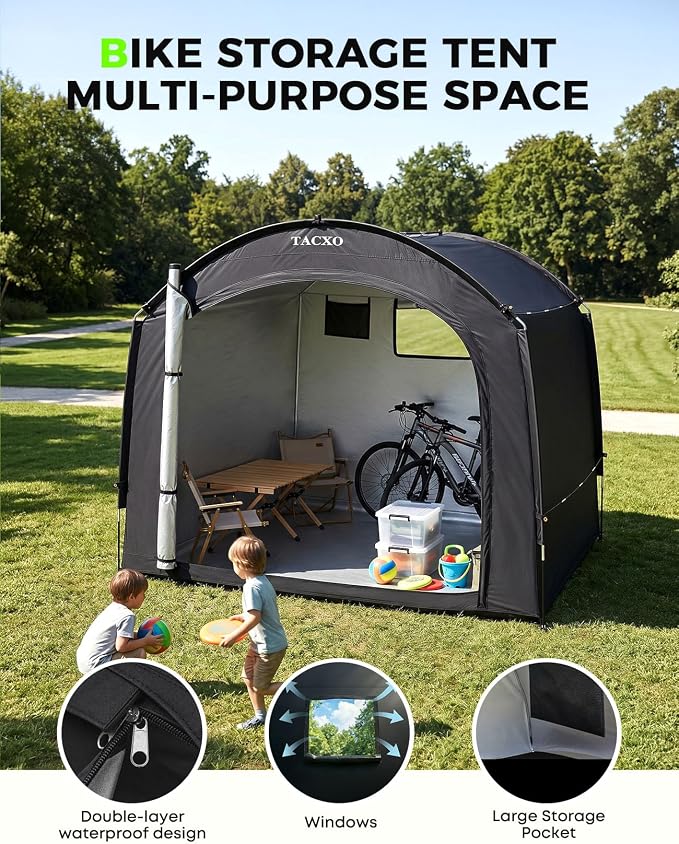 Bike Storage Shed Tent,Bike Cover Waterproof Outdoor Storage Shed with 30% More Top Storage Space for 4-5Bikes,Portable Bicycle Shelter for Motorcycle,Garden Tools,Lawn Mower