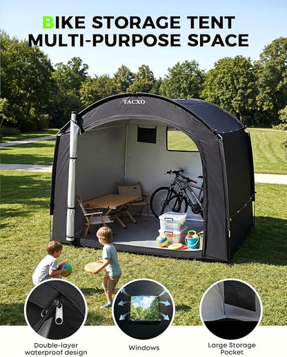 Bike Storage Shed Tent,Bike Cover Waterproof Outdoor Storage Shed with 30% More Top Storage Space for 4-5Bikes,Portable Bicycle Shelter for Motorcycle,Garden Tools,Lawn Mower