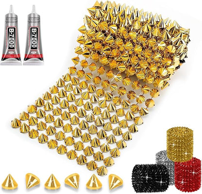 0.5 Yard Spike for Crafts Stude for Clothing, Gold Spike Stud with Glue, Cone Flatback Plastic Trim Mesh for Holloween Party Decoration Costume DIY Crafts