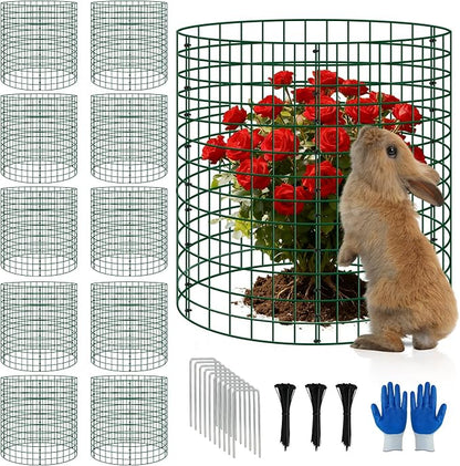 10 Pack Plant Protectors from Animals, 12''x14'' Metal Plant Cages for Outdoor Plants, Garden Plant Protector with Stakes & Zip Ties, Keep Rabbits Squirrels Out, Plant Cage for Flowers Vegetables