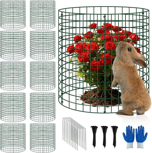 10 Pack Plant Protectors from Animals, 12''x14'' Metal Plant Cages for Outdoor Plants, Garden Plant Protector with Stakes & Zip Ties, Keep Rabbits Squirrels Out, Plant Cage for Flowers Vegetables
