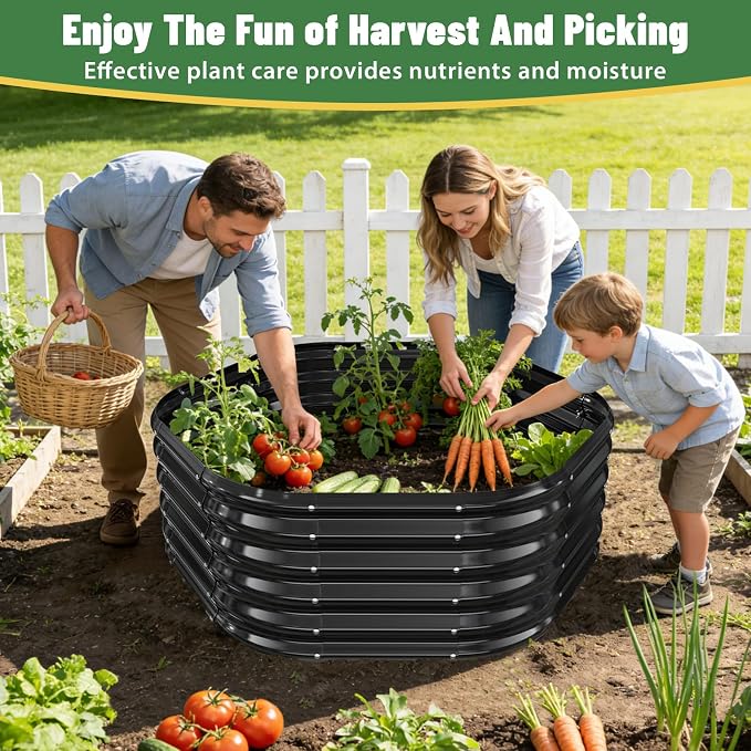 Hexagon Raised Garden Bed, 48 Inch Diagonal & 16.5 Inch Tall, Galvanized Steel Planter Box with Wave-Shaped Metal Panels for Outdoor Flower,Tree,Herb & Vegetable Garden (Black, 4FT X 1.5FT)