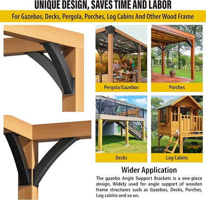 Aecxm 4"×4" 45°Angle Support Brackets Heavy Duty for gazebos, Decks, porches, Log Cabins and Other Wood Frame Degree Angle Pergola 4''x4'' 2-Bracket