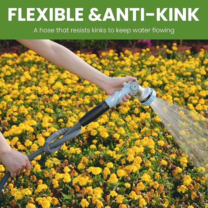 LINEX Lightweight Garden Hose 100 ft Ultra Flexible, Kink-Free for Outdoor Water Hose Non-Expanding, Burst-Resistant, Heavy Duty RV Hose 5/8 inch