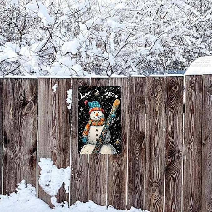 Tin Signs Snowman Let It Snow Metal Signs Winter Aluminum Sign for Home Cafe Bar Yard Office Farmhouse Kitchen Wall Decor 12×8 Inch