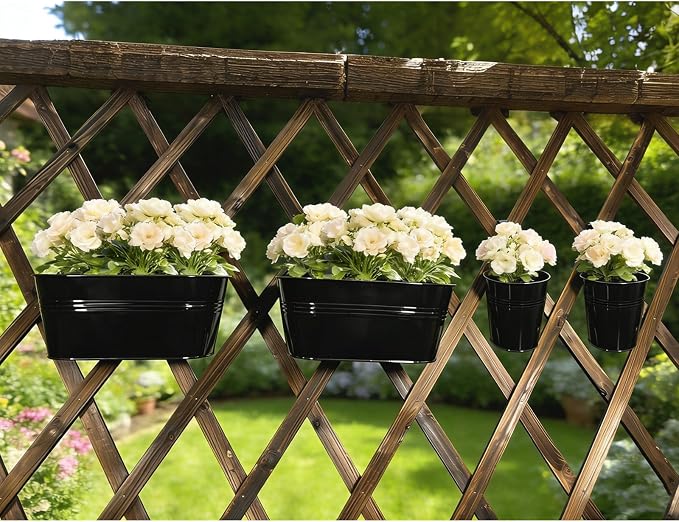 Set of 12 Balcony Hanging Planters, 4 Pcs 17" Metal Railing Flower Pots & 4 Pcs 12" Deck Planter & 4 Pcs 4" Fence Pot for Outdoor Patio Garden Décor, Black
