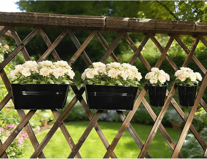 Set of 12 Balcony Hanging Planters, 4 Pcs 17" Metal Railing Flower Pots & 4 Pcs 12" Deck Planter & 4 Pcs 4" Fence Pot for Outdoor Patio Garden Décor, Black