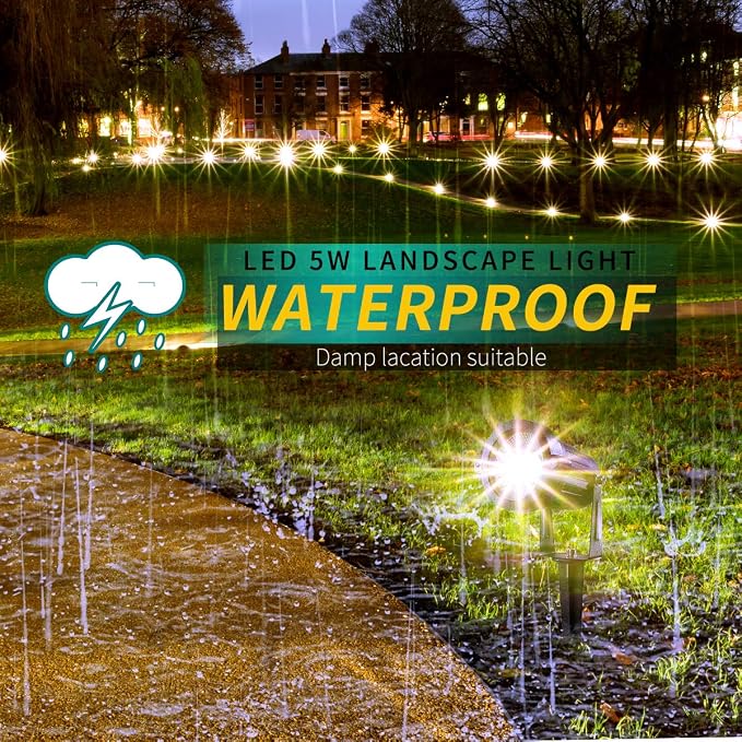 5W 120V Plug in Outdoor Landscape Spotlights, IP65 Waterproof LED Garden Lights with Stake & 5ft UL Cord, Daylight White
