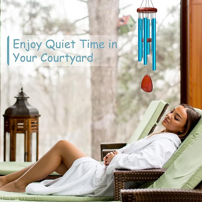28" Wind Chimes for Outside. Deep Tone Lovely Wind Chimes with 6 Aluminum Tubes Courtyard Decoration. Windchimes Outdoor Create an Enjoyable Atmosphere & Give Mom a Gift(Blue)