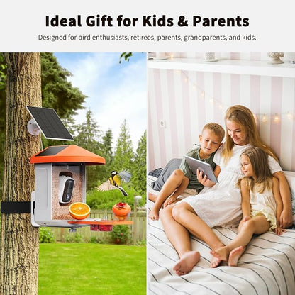 HARYMOR Bird Feeder with Camera | AI Identify Birds Species, Solar Powered, Smart Bird House with Cam, 2K HD Video Live Stream, Instant Arrival Alerts - Orange