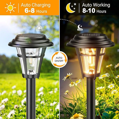 LETMY Solar Pathway Lights Outdoor, 10 Pack Solar Lights Outdoor Waterproof, Auto On/Off Solar Powered Garden Landscape Path Lights, Outdoor Solar Lights for Yard Lawn Patio Walkway Driveway