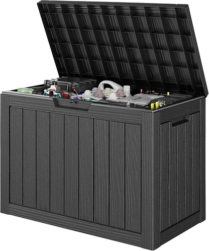 Outdoor Storage Box, 45 Gallon Deck Box with Lockable Lid, Waterproof Resin Storage Bin for Cushions, Garden Tools, Patio Furniture, Black