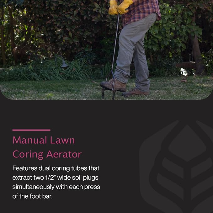 Yard Butler Manual Lawn Coring Aerator, ID-6C - Lawn Care Tool for Aerating - Long-Handled - Power-Coated Steel Construction - Comfortable Cushioned Handles Garden Tool - Easy to Use