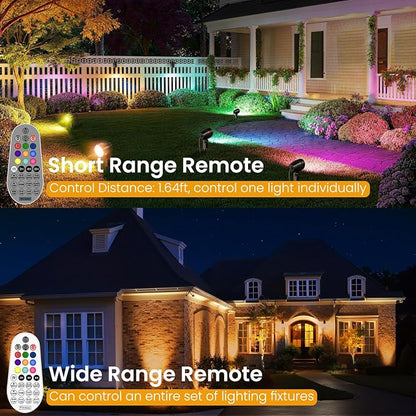 15W Low Voltage Landscape Lights Kit, RGBW Color Changing Spot Lights Outdoor with Transformer 100FT UL-Listed Wire, Low Voltage Lights IP66 Waterproof Remote Control for Garden House, 12Pack