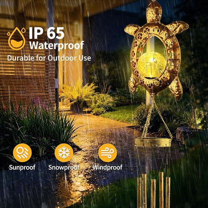 Sea Turtle Solar Lights Outdoor Decor Crackle Glass Ball Solar Turtle Wind Chimes for Outside Unique Gifts for Women Birthday Gardening Gift Housewarming Ornament for Patio Yard Garden Decor