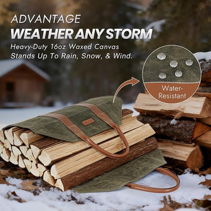 INNO STAGE Canvas Log Carrier Bag,Durable Wood Tote,Fireplace Stove Accessories,Extra Large Firewood Holder with Handles for Camping (39" L x 18" W-Green)