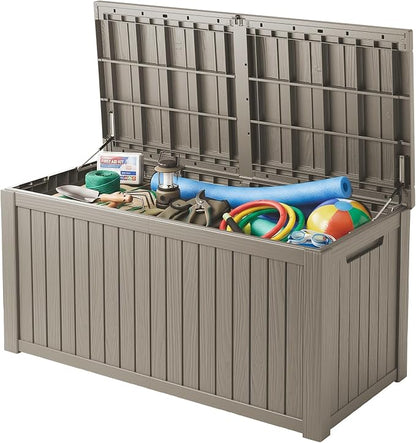200 Gallon Outdoor Deck Box Waterproof, Large Storage Box for Patio, Resin Storage Bench Lockable for Garden Tools, Package Delivery, Grey