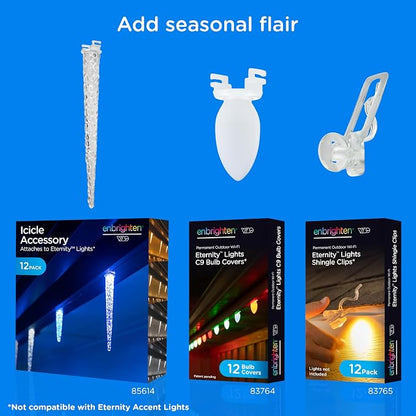 Enbrighten Eternity Permanent Outdoor Lights, 100ft with 72 RGBWIC LED Lights, App‑Controlled, Cuttable, Christmas, Accent & Year‑Round Eave Lighting, Works with Alexa & Google Home, 82730