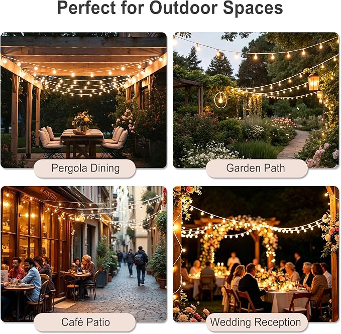 Outdoor-String-Lights with Remote 75FT Waterproof lights for Outside Patio | 1FT Bulbs Spacing,White Cord String Lights, Connectable Dimmable Patio Lights with Remote,Timer, 3 Modes for Backyard, Bistro
